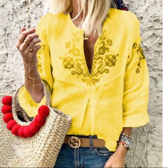 Tops - Bright yellow peasant top